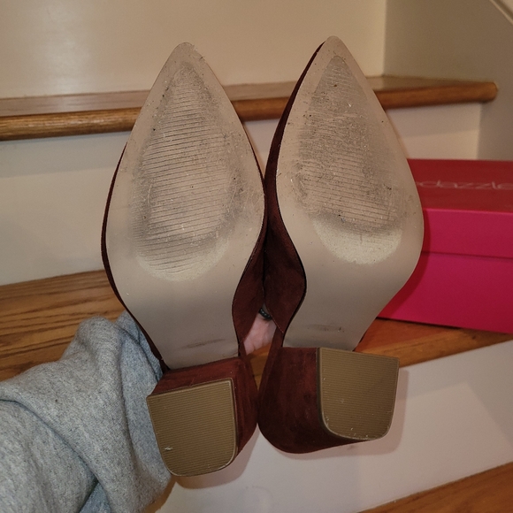 Shoe Dazzle Brick Red Faux Suede Mules - Picture 4 of 5